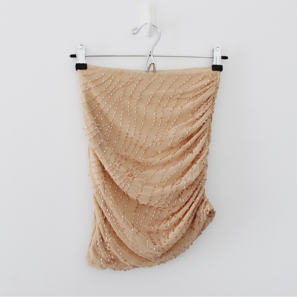 Oh Polly Martinique Embellished Asymmetrical Mini Skirt in Sand - Picture 7 of 11